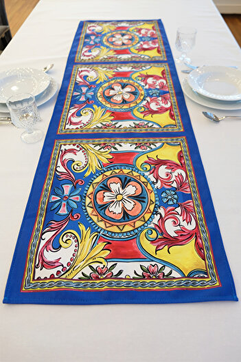 DEKOMOD 40X140Cm Woven Stain Resistant Printed Thai Feather Fabric Table Cloth Decorative Runner Washable