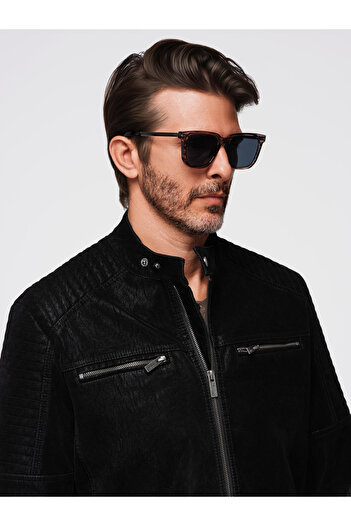 OMBRE Stylish Men's Biker Jacket with Stand Collar - Black V2 C637