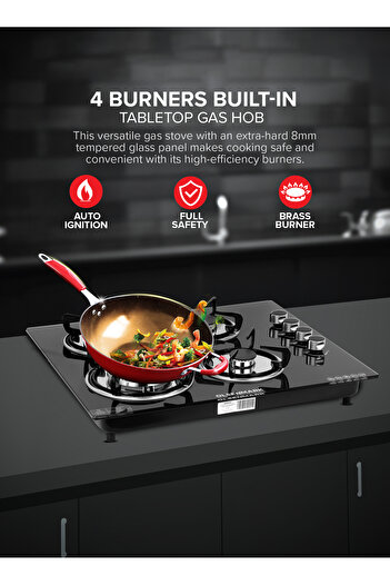 Olsenmark 4 Burner Built In Gas Hob OMCH1823 Battery Ignition, Low Gas Consumption
