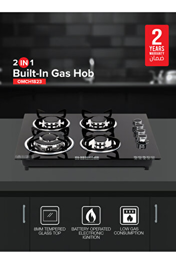 Olsenmark 4 Burner Built In Gas Hob OMCH1823 Battery Ignition, Low Gas Consumption