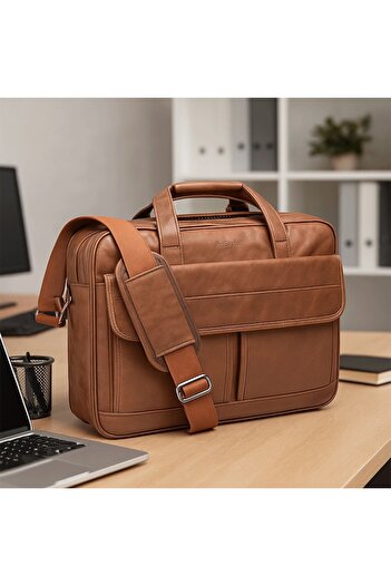PriStyle Geantă multifuncțională pentru laptop, pentru bărbați, de până la 17 inch, maro