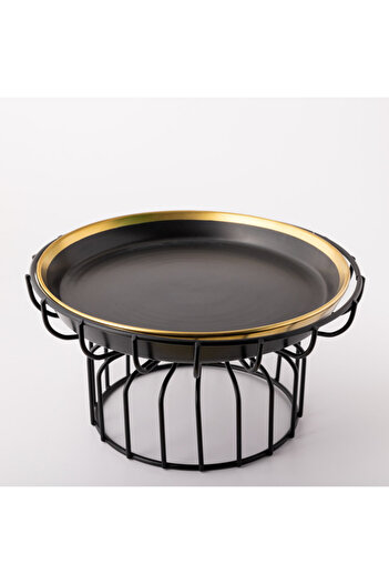 Malooki Black Matte Fruit or Cake Platter with Gold Rim – Black Stand