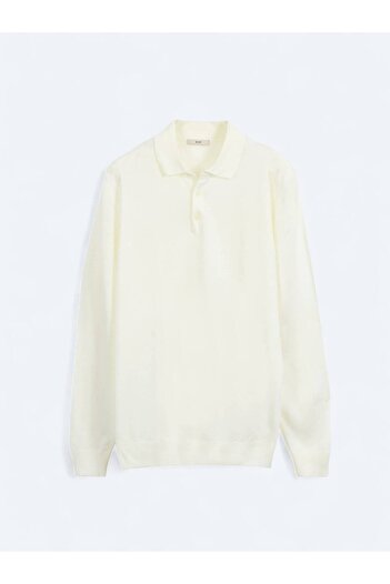 Kip Ecru Polo Neck Plain Knit Sweater