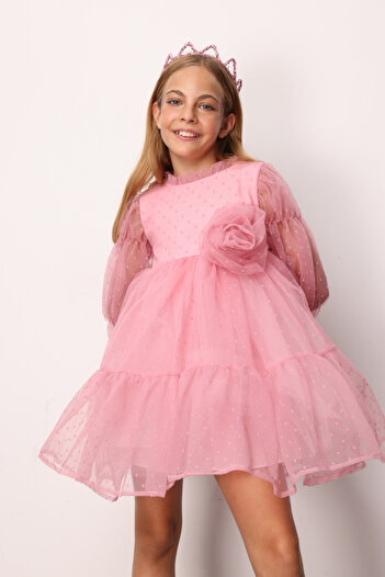 Le Mabelle Dried Rose Polka Dot Girl's Dress with Rose Accessories - Belinda