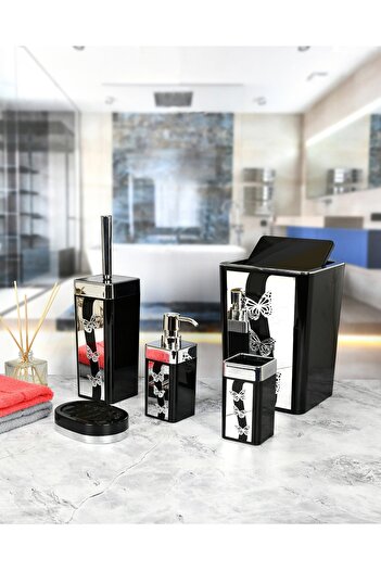 TrendBanyoMutfak Butterfly Pattern Silver Prestige Bathroom Set