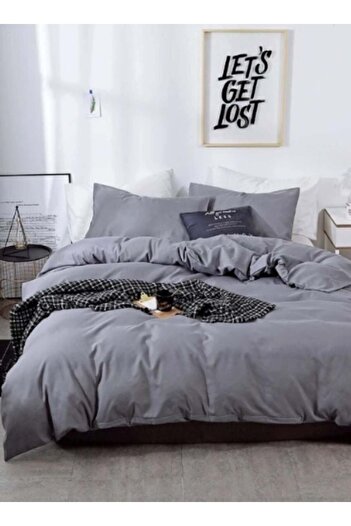 LUNA HOME King size 6 Piece Bedding Set Without Filler Plain Anchor Grey