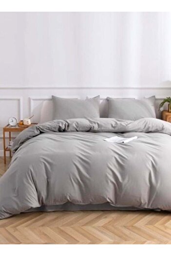 LUNA HOME King Size 6-Piece Premium Quality Bedding Set in Solid Grey, No Filler Included.