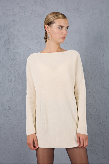 Moda Days Women's Ecru Raglan Sleeve Boat Neck Glittery Knit Sweater