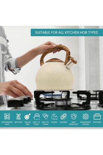 Belle Vous Whistling kettle, stainless steel, 3 L, 23 x 23 x 23 cm, compatible with all types of hobs, Beige
