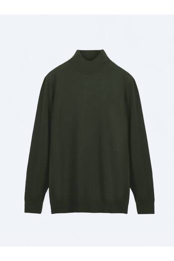 Kip Green Half Turtleneck Plain Knit Wool Blended Sweater Sweater