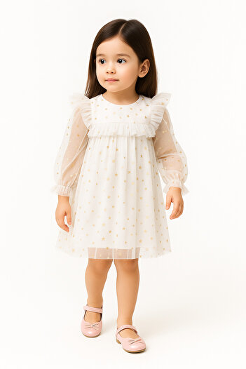 2kids2mom Baby Girl Dress Long Sleeve Tulle Tutu Starry Birthday Special Day Party Wedding Girl Kids Dress