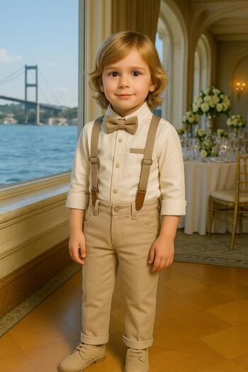 inowesta Children's Salopet Suit Top Quality | Shirt Salopet Pants Bow Tie-4'Pieces |
