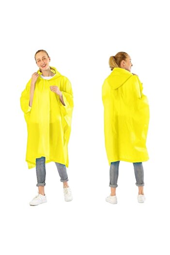 Optim Solution Adult EVA Rain Poncho, Waterproof, Windproof, Hooded, Side Snaps, Unisex, Yellow