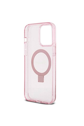 Guess IML Ring Stand Glitter MagSafe Protective Case for iPhone 15 Pro Max - Pink
