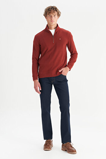 WRANGLER Cotton Regular Fit Stand Collar Zippered Thessaloniki Knit Sweatshirt