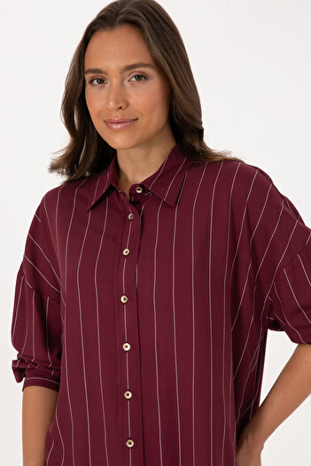 U.S. Polo Assn. Women's Burgundy Striped Long Sleeve Shirt 50308768-Vr177