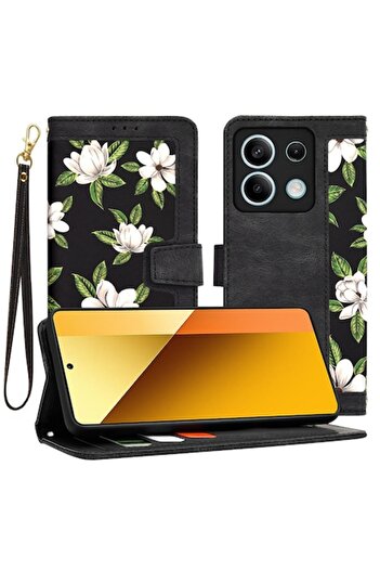 Sybero Protective Case for Xiaomi Redmi Note 13 5G (O61), Faux Leather, Flowers of the Dawn