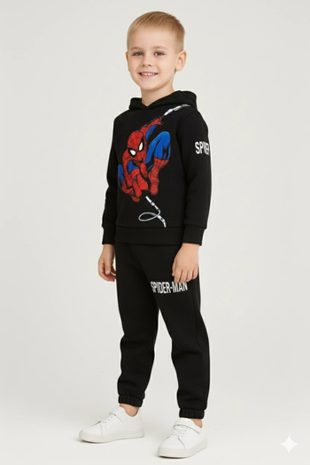 DUDO GİYİM Boys' Spider-Man Printed Hooded Tracksuit Set |   Comfortable and Stylish Casual Suit