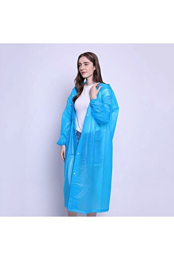 Optim Solution Adult Rain Poncho EVA – Waterproof, Wind-Resistant, Hooded, Snaps, Unisex, Blue