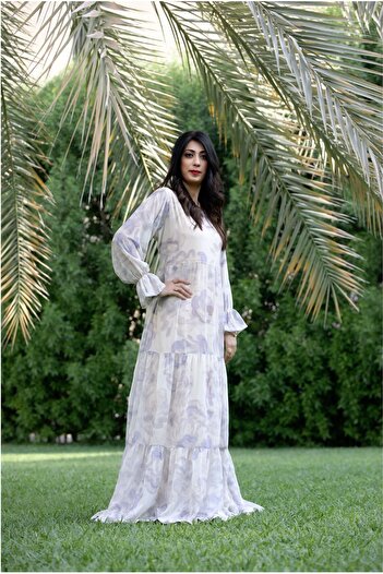 Hayati Collections 1 Piece – Chiffon Light Cream Maxi / Frock