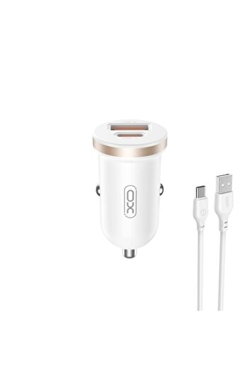 Xo CC56 Car Charger PD 30W QC 3.0 1x USB-A 1x USB-C White with USB–USB-C Cable