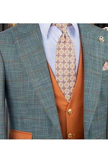 ilayda emir Special Design Plaid Men's Suit Light Green