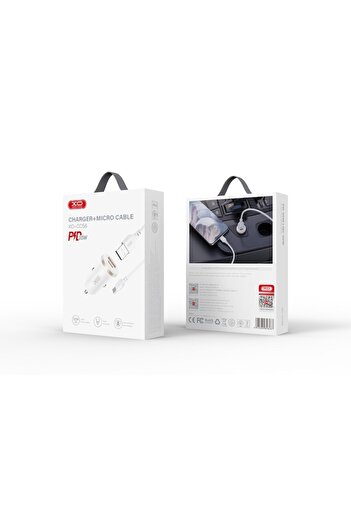 Xo Încărcător auto CC56 PD 30W QC 1x USB 1x USB-C Alb + Cablu USB la Micro-USB