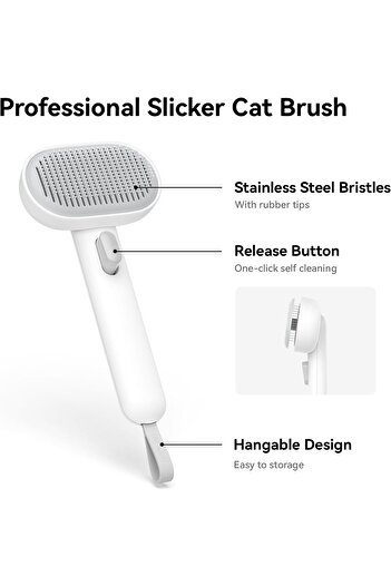 RADIOTRONICS aumuca Cat Brush - Self-Cleaning Slicker for Shedding & Grooming (White)