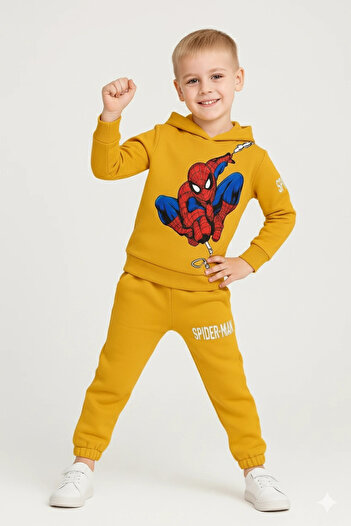 DUDO GİYİM Boys' Spider-Man Printed Hooded Tracksuit Set |   Comfortable and Stylish Casual Suit