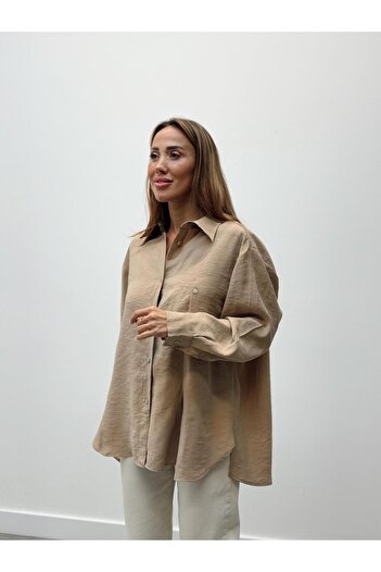 Maldia Shop Women's Slit Oversize Beige Shirt