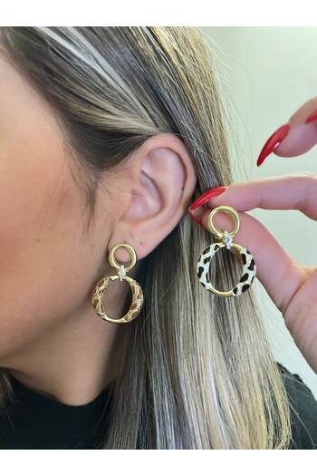 MyladyAccessoriess Leopard Pattern Detail Earrings (Brass Plated) Natural