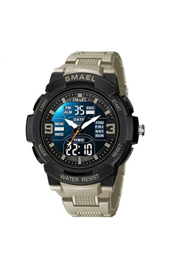 SMAEL Men's Wristwatch Sport Dual Time Chronograph Stopwatch Army Style Military Alarm Khaki