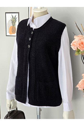 ENDAMIM Short Single Colored 3 Button Soft Knit Vest