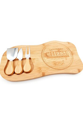 STOREMAX Bamboo Cheese Serving Platter, 3-Piece Cheese Knife and Fork Set, Total 4 Pieces, and Stylish Bamboo Cheese