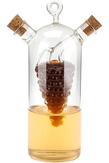 STOREMAX Buyflair 2-in-1 Olive Oil and Vinegar Dispenser, Clear Glass Vinegar and Oil Bottles, Double Spout Oil