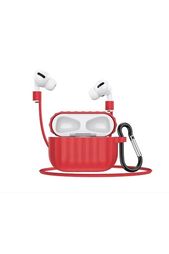 SOFAL Red silicone protective case with strap and safety carabiner - compatible with Apple AirPods Pro