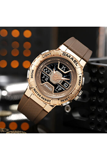 SMAEL Men's Wristwatch Chronograph Stopwatch Sport Dual Time Army Style Military Alarm Coffee