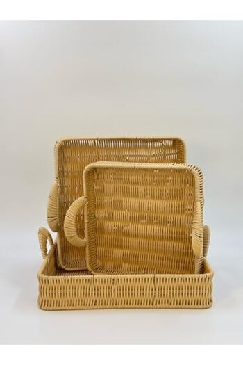 STOREMAX Goldwhirl Set of 3 Wicker Look Tray – Presentation Tray and Decorative Wicker Basket Tray, Stylish and Es