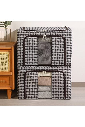 GOLD MARKET Foldable Storage Box, Metal Frame, Textile, Bidirectional Zipper, Window, 24 L, 40x30x20 cm, Black-W