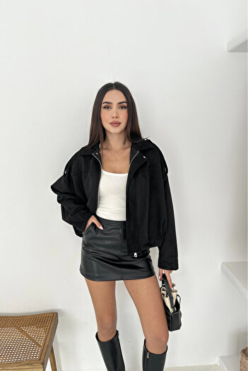 Meine Liebe Unterwäsche Oversize Lined Bomber Suede Jacket