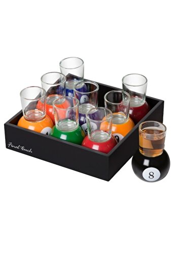 GOLD MARKET Set of 9 glass shot glasses 30 ml with billiard ball holder, 17 x 17 cm, multicolor