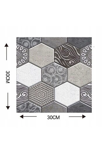 GOLD MARKET Set of 10 Self-Adhesive 3D Wallpaper Tiles, Hexagonal Tile Imitation, Waterproof, 30 x 30 cm, Grey M