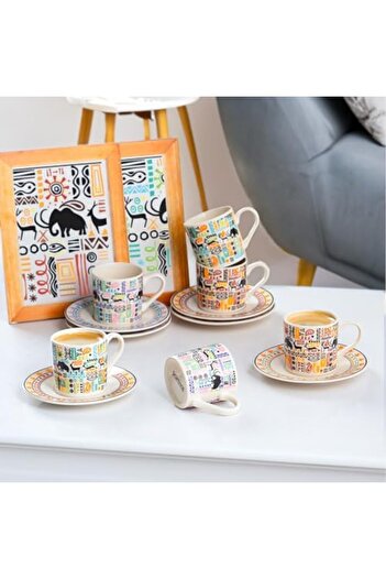 STOREMAX Te-207 Cup Set-Patterned Cup Set-Turkish Coffee for 6 People 90 Cc 1088605
