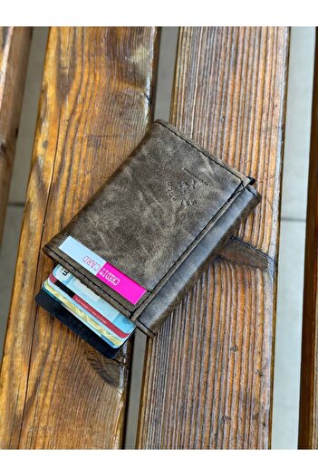 KızılkayaStore Unisex Leather Mechanized Automatic Sliding Card Holder Wallet (7Cmx10Cm)