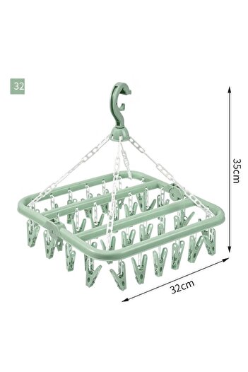 GOLD MARKET Foldable Hanger Clothes Dryer with 32 Clips, 360° Rotation, 32x32 cm, Azure Green