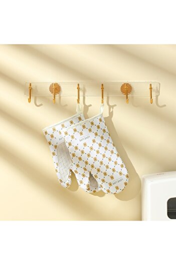 GOLD MARKET Set of 2 oven gloves, heat-resistant up to 330°C, textile and rubber, 26.5 x 18 cm, Rustic White