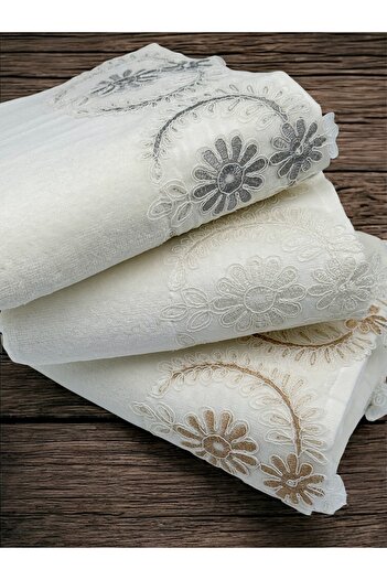 AYHANHOME French Guipure 3-Piece Velvet Dowry Set 50X90 Hand and Face Towel