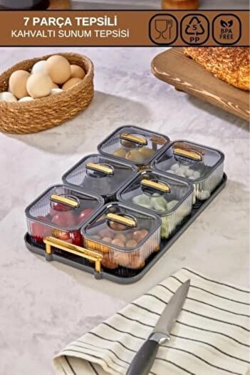 STOREMAX Goldwhirl Luxury 6 Compartment Breakfast Set with Tray, Stylish and Functional Acrylic Tray Luxury 6 Compartment
