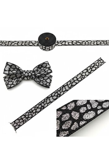 KumaşEvi Leopard Patterned Metallic Shiny Ribbon – Decorative Belt, Bag, Shoe and Hobby Accessory (1 Meter)