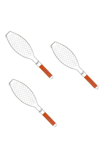 GOLD MARKET Set of 3 Stainless Steel Fish Grills with Handle, Small Size, Silver